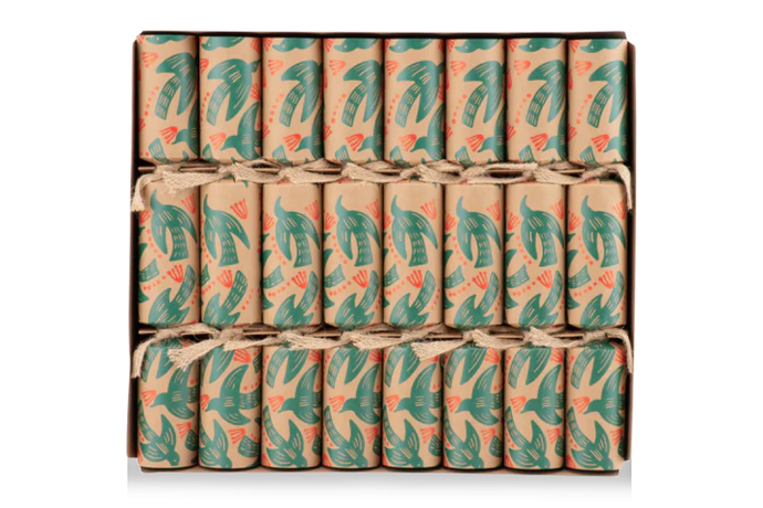 Eco friendly Christmas crackers with bird pattern