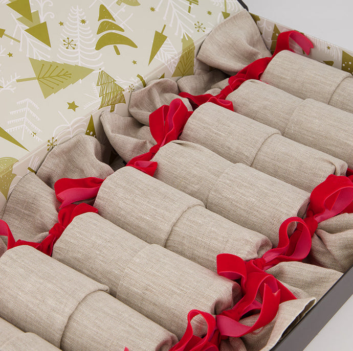 Luxury Christmas Re-Crackers | Handmade Waste Free Reusable Bonbons | Ultra High Quality | Luxury Linen and Velvet | Box of 8